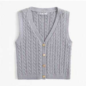 Abercrombie & Fitch Women's L Gray Cable-Knit Button Front Sweater Vest